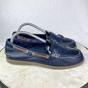 Sperry Top Sider Shoes Womens Size 9.5 Navy Blue Leather Conway Kiltie Loafers